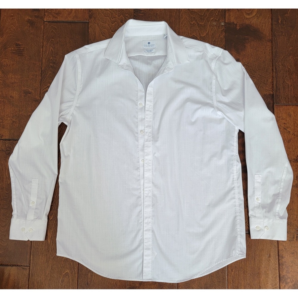 Ryan Seacrest Distinction Mens White Slim Fit Stretch Non Iron Dress Shirt 16.5